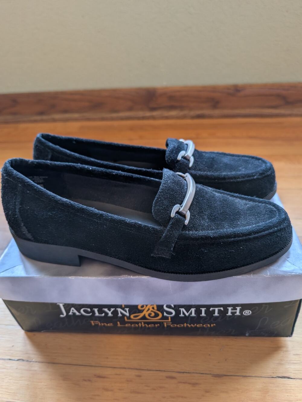 Vintage Suede Leather Black Loafers Women's Sz 8.5 Silver Accent 90's Y2K
